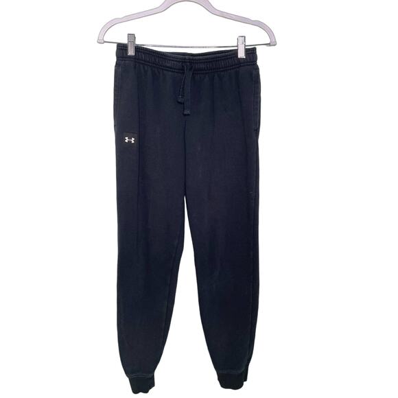 Under Armour Youth Sweatpants Jogger Mid-Rise Elastic Drawstring Waist Black YLG - Picture 1 of 10